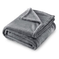 Grey Acrylic Plain Throw Fleece Blanket