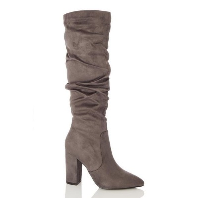 Photo of Quiz Ladies Grey Ruched Knee High Boots - Grey