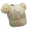 BUFFTEE Winter Warm Knitted Twin Pom Pom Beanie - Butter Photo
