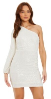 Quiz Ladies White Sequin One Shoulder Mini Dress