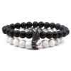 ArgentCraft White Howlite Stone & Black Agate Stone Couples Crown Bracelet Photo