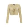 Quiz Ladies Khaki Ribbed Long Sleeve Crop Top - Khaki Photo