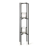 blomus Glass Candle Holders on 2 Tiered Black Steel Frame NERO 90cm