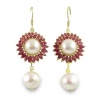 Large Natural Baroque Pearl and Ruby Earrings. Drop 'n Dangle Style Photo
