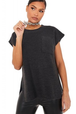 Photo of I Saw it First - Ladies Charcoal Utility Pocket Knitted Vest