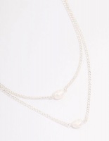 Lovisa Silver Cubic Zirconia Multi Row Pearl Necklace