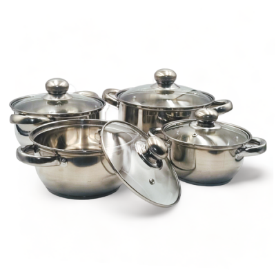 Native Decor Stainless steel Glass Lid Quality Pot Set of 4