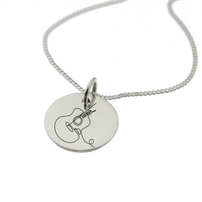 Photo of NineToFive by Swish Silver Guitar Engraved on Sterling Silver with Chain