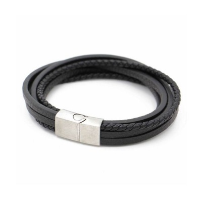 Photo of Black Leather Multi-Layer Strand Bracelet