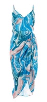 Quiz Ladies Blue Satin Marble Print Ruched Midi Dress