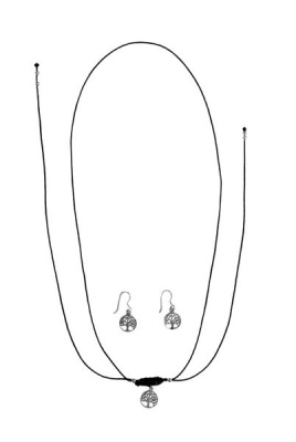 Photo of Black Silk Adjustable Choker Necklace - Tree of Life & Earring Set