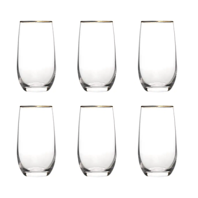 Premium Highball Drinking Glasses with Golden Rim 490ml 6 Pack
