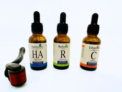 Face Serum Set Vitamin C Retinol Hyaluronic Acid with Derma Roller