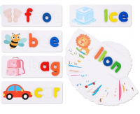 Kids Educational Toy Spelling Game Cards with Wooden Letters to Spell