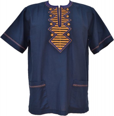 Photo of Men's Linen Embroidered Shirt - Navy