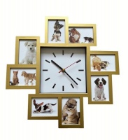 Gold Photo Frame Clock Picture Collage 8 Picture Display Wall Clock