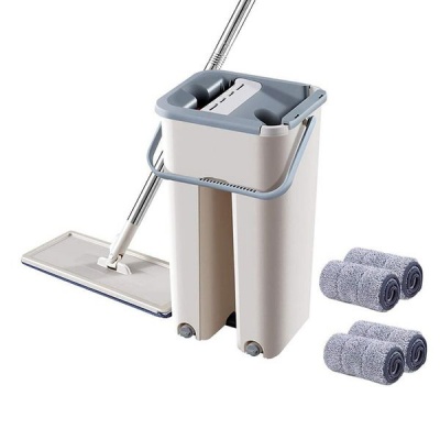 Foldable Flat Mop Buckets Set with 4 Squeegee Mop Pads