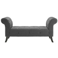 Decorist Home Gallery Evince Grey Button Tufted Accent Upholstered Fabric Bench