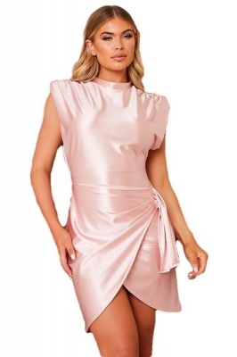 Photo of I Saw it First - Ladies Baby Pink Satin Padded Shoulder Wrap Bodycon Dress