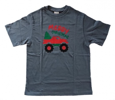 Photo of Christmas T Shirt Boy - Grey with Tractor