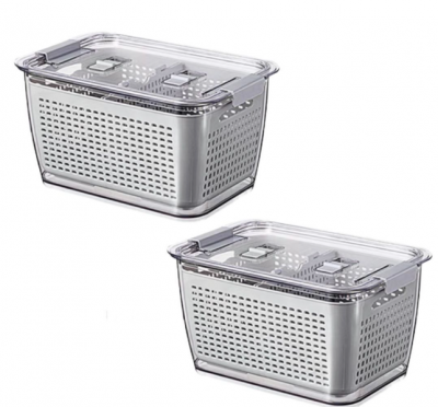 2Pack Fruit Veg Drainer Refrigerator Storage Containers Food Storage