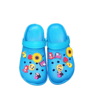 Womens Clogs With Funky Charm Stickers Blue