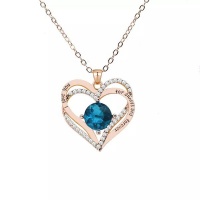 Valentines Crystal Rose Gold Heart Necklace for Women Sparkling Blue