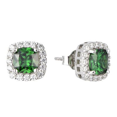 Photo of Kays Family Jewellers Princess Cut Emerald Halo Studs on 925 Silver