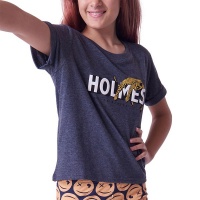 Holmes Brothers Holmes Bros Girls Lazy Cat Girls Ss Tee Charcoal Melange