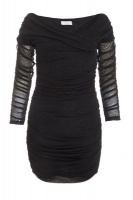 Quiz Ladies Black Bardot Glitter Ruched Bodycon Mini Dress