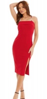 Quiz Ladies Red Diamante Buckle Strap Midi Dress