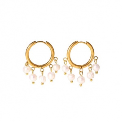 Tessa Design Gold Pearl Drop Dangle Hoop Earrings