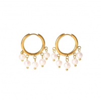 Tessa Design Gold Pearl Drop Dangle Hoop Earrings