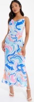 Quiz Ladies Petite Multicolored Marble Print Midaxi Dress