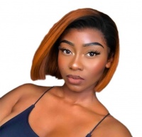 Straight Lace Frontal Wig Ombre Ginger Orange Glueless Bob 100 Human Hair