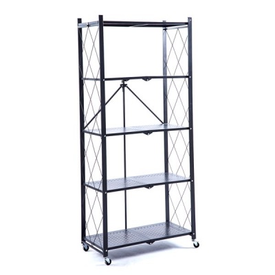 ARTISAN FURNITURE WAREHOUSE 5 Tier Metal Ladder Shelf Foldable Storage Rack Organizer Trolley Wheels