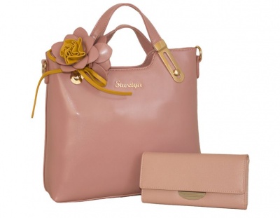 Photo of Fino Ladies Faux Leather Fashion Bag with Removable Flower & Purse Set