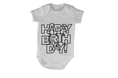 Photo of BuyAbility Happy Birthday - Letter Design - Short Sleeve - Baby Grow