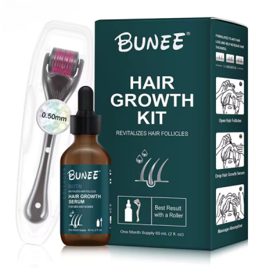 BUNEE Hair Growth Serum with Derma Roller Kit Hair Loss For Men and Women