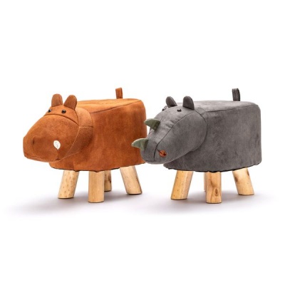 Animal Footstool Ottoman Set for Kids Rhino Cow