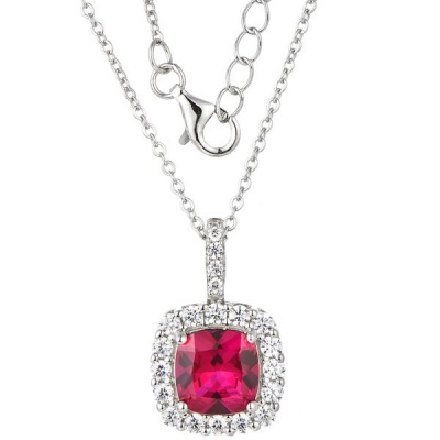 Photo of Kays Family Jewellers Ruby Cushion Cut Halo Pendant in 925 Sterling Silver