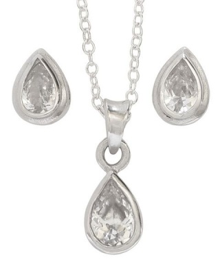 Photo of Miss Jewels- Sterling Silver 1.98ct Pear CZ Necklace and Earring Set