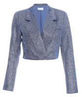 Quiz Ladies Blue Glitter Cropped Tailored Blazer