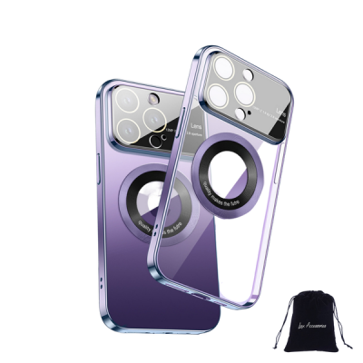 Lux Accessories MagSafe Purple Plating Case with Lens Guard Stand for iPhone 15 Lux Bag
