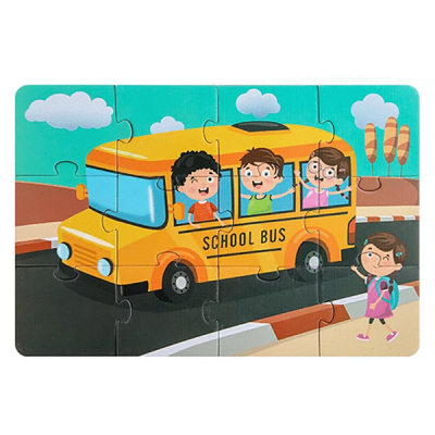 12 Pieces Of Kids Educational School Bus Jigsaw Puzzle Toy