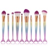 10 Piece Mermaid Professional Makeup Brush Cosmetic Set - Matte Rainbow Photo