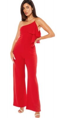 Quiz Ladies Red One Shoulder Frill Palazzo Jumpsuit
