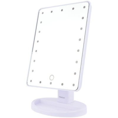 LED Stand Makeup Mirror with Lights White Rechargeable No Batteries Req