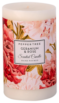 Pepper Tree Geranium Rose Medium Scented Pillar Candle 600ml