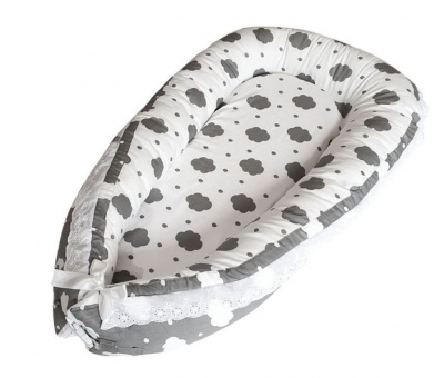 Photo of Portable Toddler Sleeper Bed White with Grey Clouds